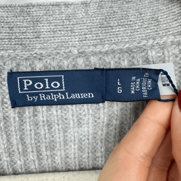Polo Ralph Lauren Womens L Ribbed Cardigan Sweater Wool Cashmere Gray Preppy - Picture 4 of 10